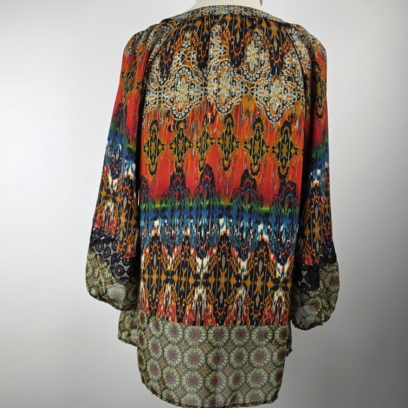 Fig and Flower Women's M Boho‎ Floral Blouse Multicolor 3/4 Sleeve Art to Wear - Picture 5 of 12